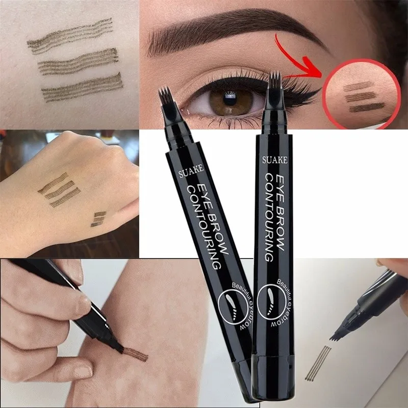 4 Heads Fork Black Brown Color Waterproof Eyebrow Pen Liquid Natural Eyebrow Pen Make-Up Painting Brow Tattoo Pencil Hot Sale