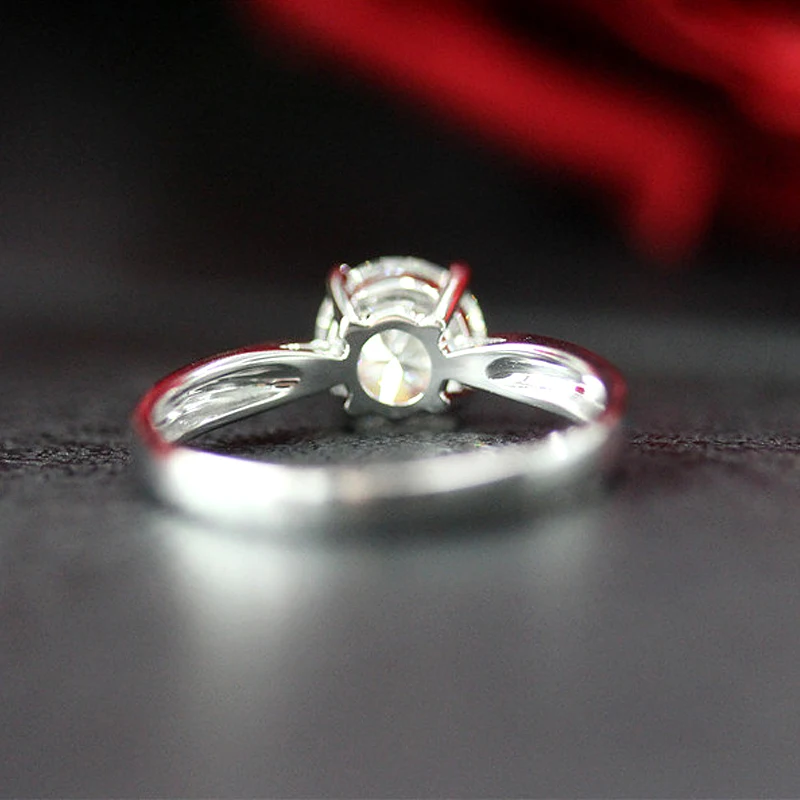 Круглое блестящее кольцо из муассанита, Твердое 14 к белое золото, 5 мм, 0.5ct, каратное зубчатое кольцо для помолвки, для женщин