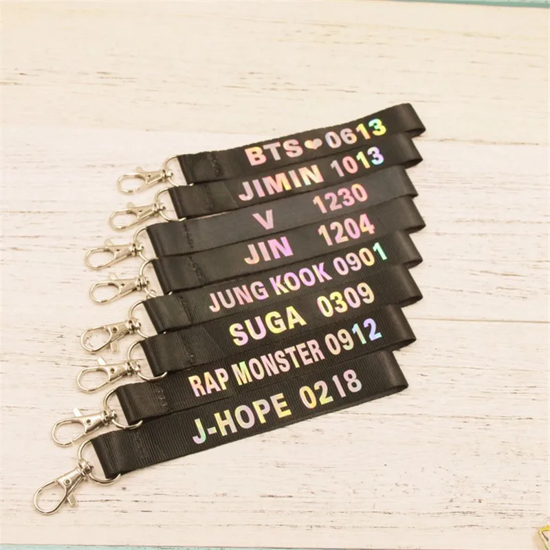 KPOP BTS Keychain Laser Bangtan Boys Lanyard Key Chains Jung Kook V SUGA JIMIN JIN RM Keyring