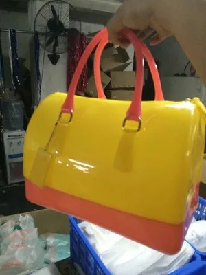 JELLYOOY 30 см Экстра большой размер Женская силиконовая Желейная сумка бутик тоут конфеты цветные повседневные пляжные сумки - Цвет: yellow and hot pink