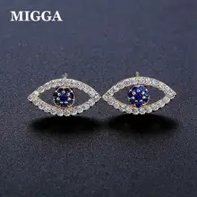 MIGGA Высокое качество Голубой фианит серьги от сглаза золото/серебро Цвет кубического циркония шпильки женские украшения, серьги