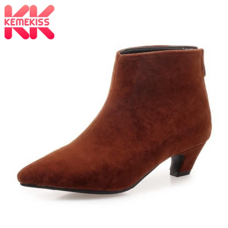 

KemeKiss Size 32-46 Short Boots Women Shoes Fur Winter Ankle Boots Zipper Fashion Sexy Ladies Footwear Sexy Pointed Toe Shoes