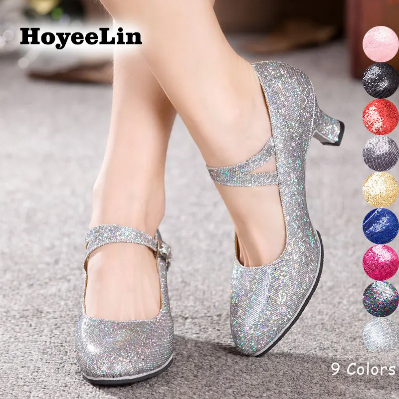 Glitter Party Ballroom Latin Tango Modern Salsa Dance Shoes Waltz Heels 9 Colors