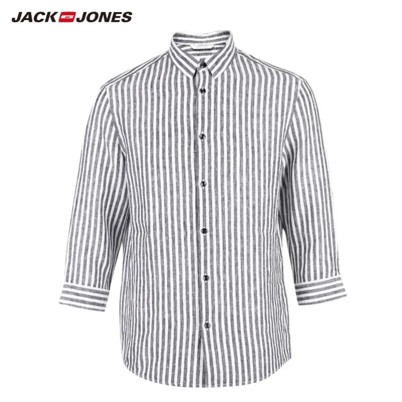 JackJones Мужская рубашка в полоску из хлопка с принтом E | 219231501 - Цвет: BLACK