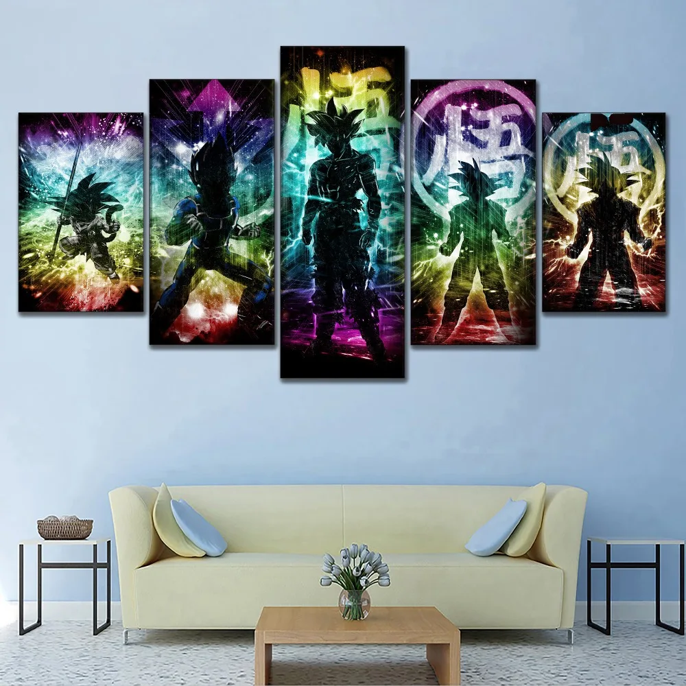 

Color Light Abstract Art Super Cool Saiyan Painting 5 Panel Canvas Print Type Dragon Ball Anime Picture Modern Home Decor Wall