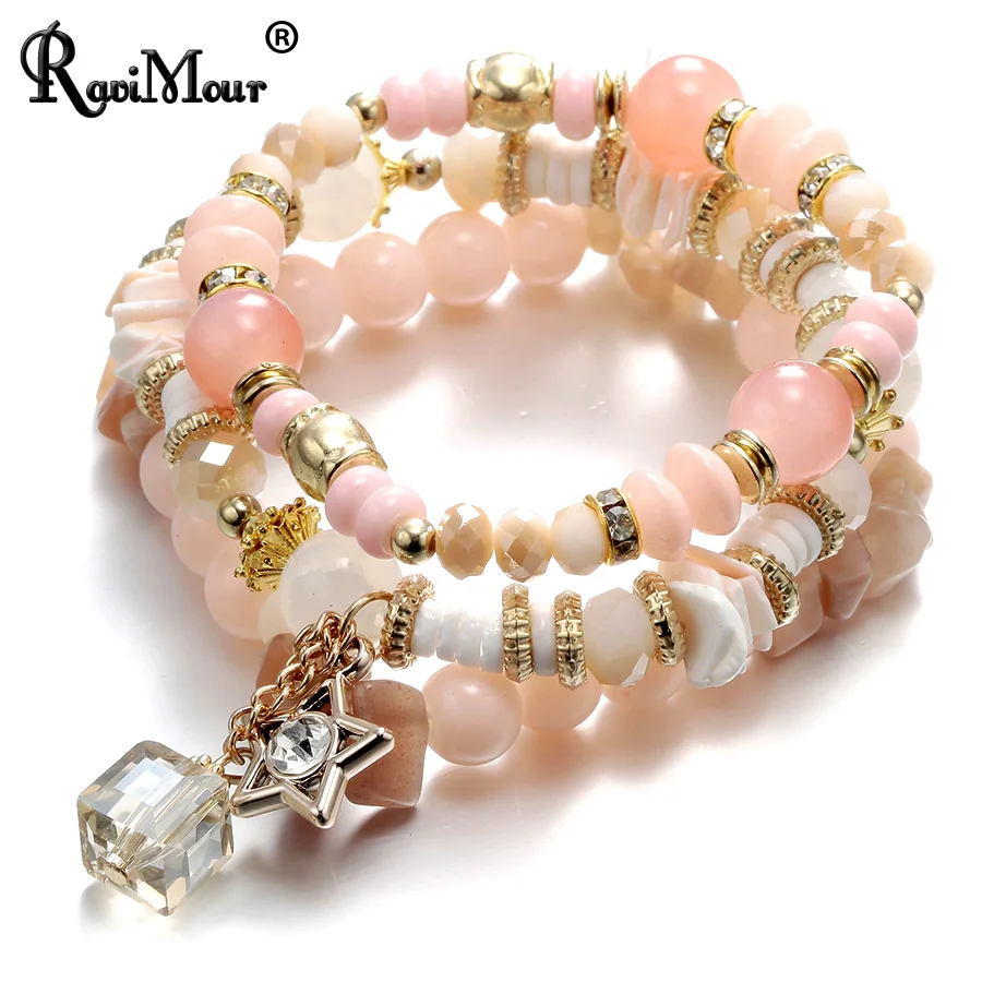 RAVIMOUR 3 шт./компл. колье bracciali Donna натуральный камень кристалл звезда браслеты и ювелирные женские браслеты богемный браслет ручной работы