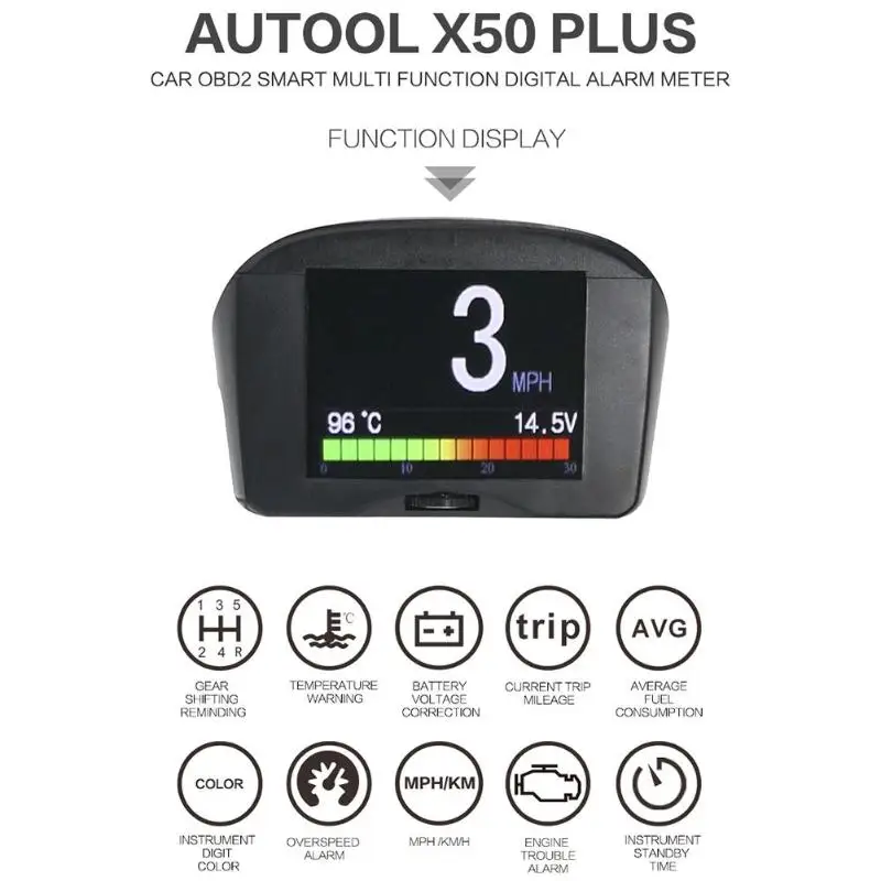 AUTOOL X50 Plus автомобильный OBD HUD Дисплей OBD 2 II автоматический проектор Цифровой измеритель скорости напряжения сигнализация датчик температуры воды