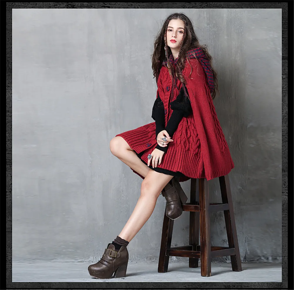 Vintage  Cotton Wool Sweater Coat Women Warm Vests Single Breasted Hooded Wrap Cloth Button Casaco Feminino 2017 Colete Feminino (16)