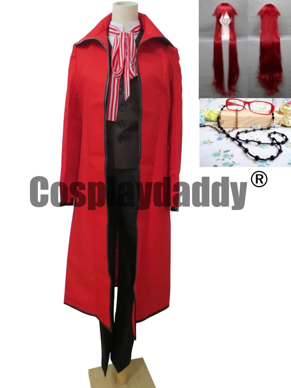 

Black Bulter Shinigam Grell Sutcliff cosplay costume Full Set wig+Glasses