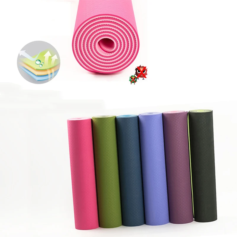 6MM TPE Non-slip Elastic Yoga Mat For Beginner Environmental Fitness Pilates Mat Lamination Multicolor Carpet Gym Exercise Mats