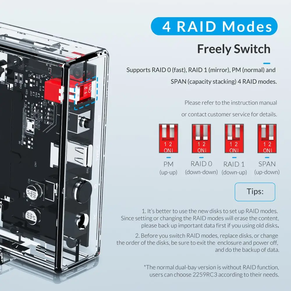  ORICO 25 zoll Festplatte Gehäuse mit RAID PM 0 1 SPANNE Transparent Externe SSD Box SATA3.0 HDD Fal
