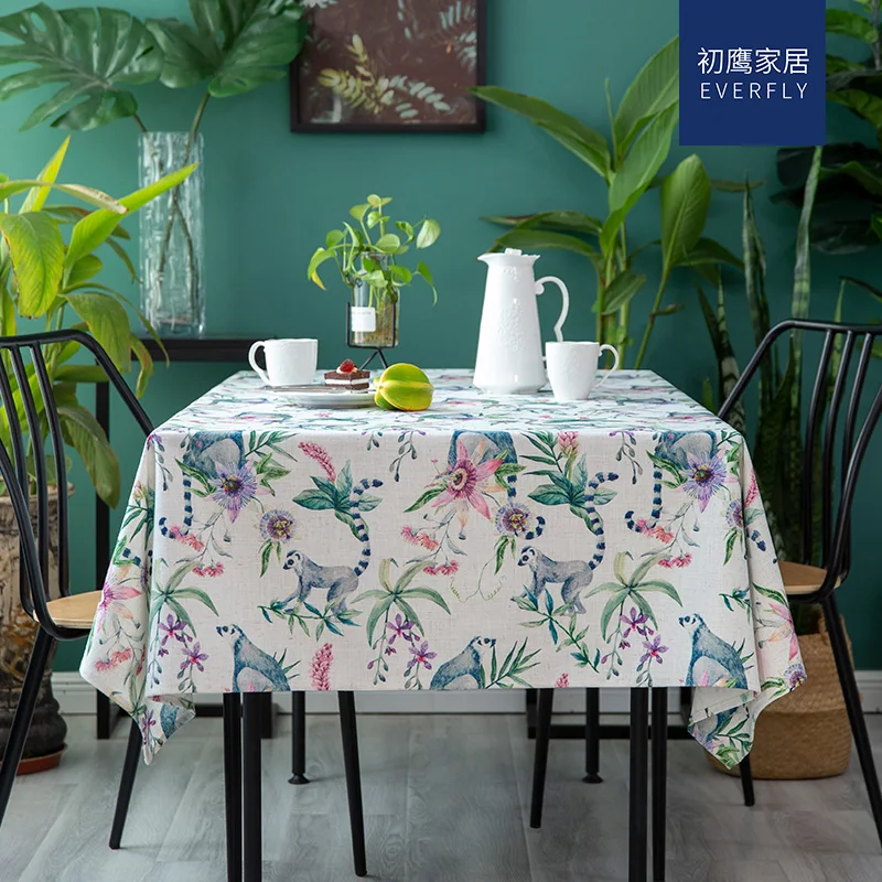 Summer plant printing tablecloth American style polyester linen material rectangular round afternoon tea tablecloth