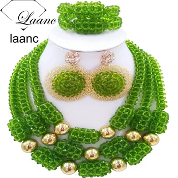 

Brand Laanc Olive Crystal Beaded Jewelry Set Nigerian Wedding African Beads Bridal Costume Necklace for Women AL233