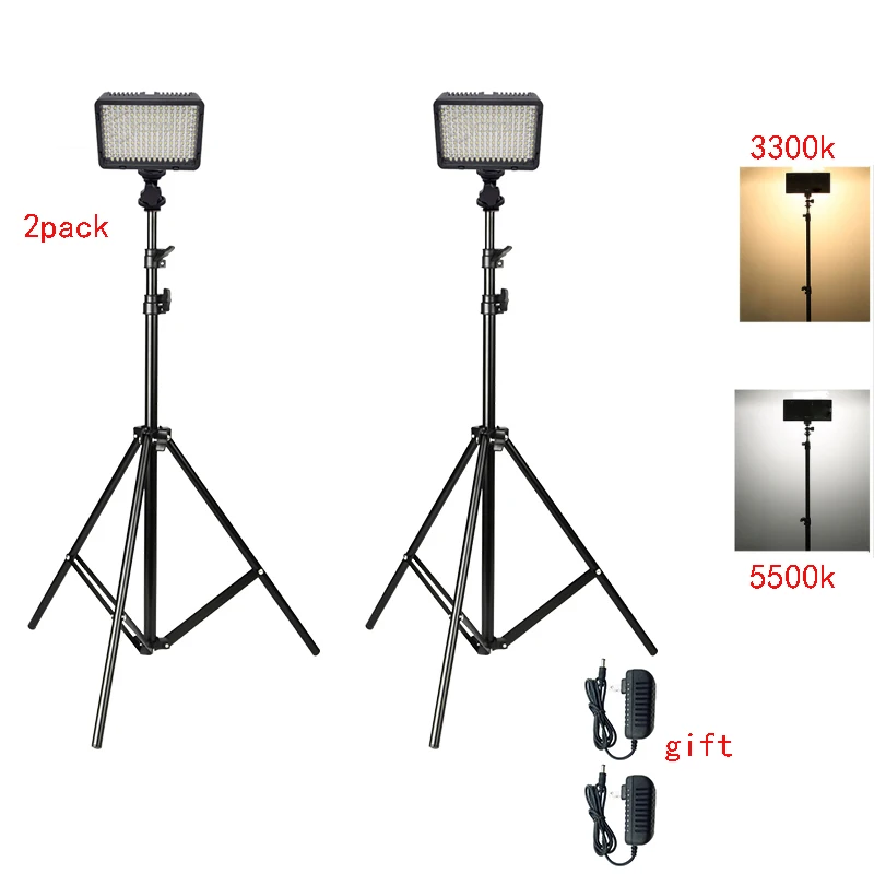 

Photo Studio LED Video Light 2 pieces 130 LED Dimmable LED Video Light + 2x Light Stand +2x AC Adapter for Camera Photo