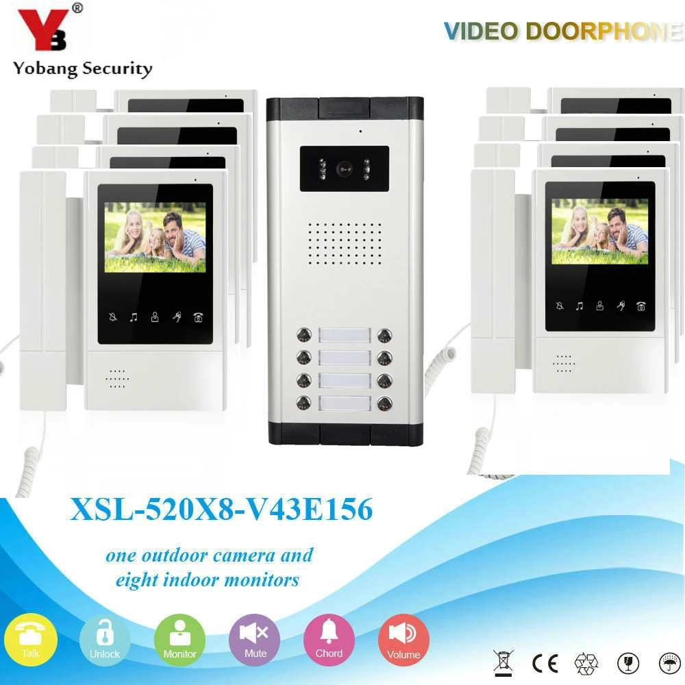 

YobangSecurity 8 Units Apartment Video Intercom 4.3 Inch Color LCD Video Door Phone Doorbell Intercom IR Camera Monitor System