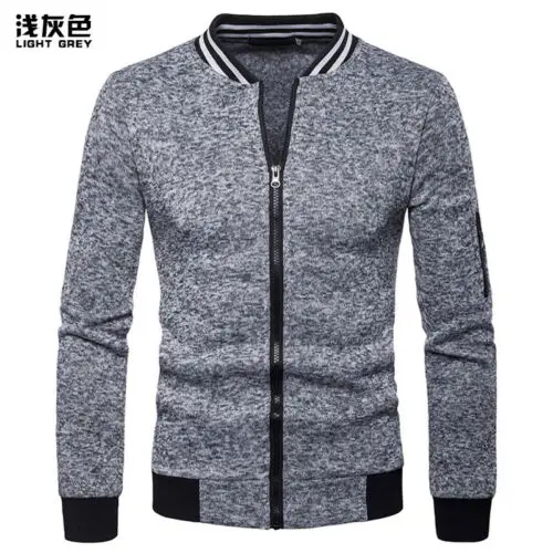 1 Light Gray Мужская куртка с длинным рукавом, бейсбольная форма, верхняя одежда на молнии, пальто, повседневная хлопковая смесь, новинка, Мужская Осенняя зимняя спортивная одежда - Цвет: 1 Light Gray