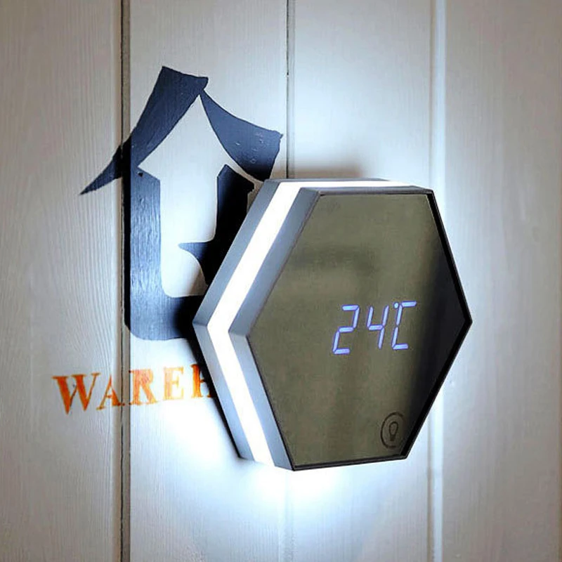 2019 neueste Multifunktions Spiegel Glas Wecker Nacht Lichter Snooze Licht emittierende Thermometer Digitale Wanduhr Helligkeit-in LED-Nachtlichter aus Licht & Beleuchtung bei