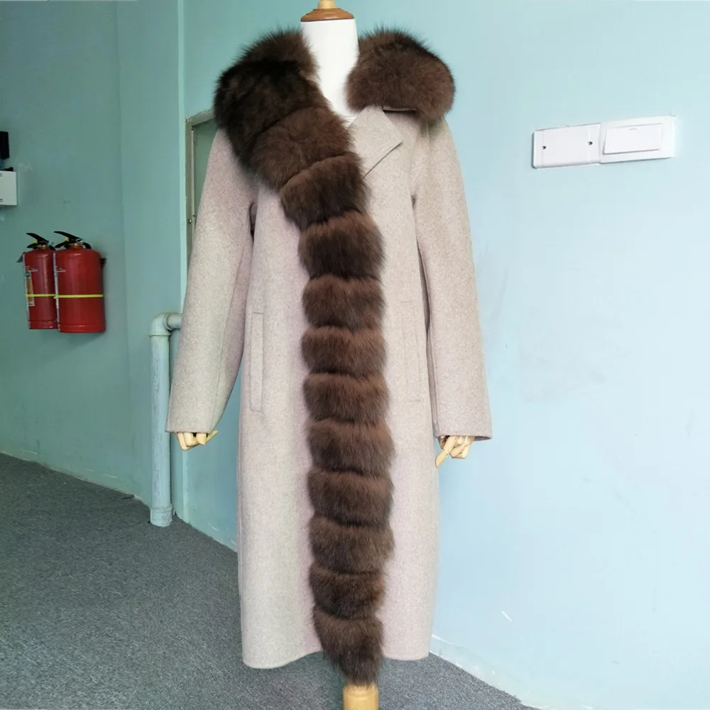 Luxurious Nature Silver Fox Fur Coats Warm Long Real Fur Collar Slim Fashion Woollen Jacket For Female Especially Winter Tops