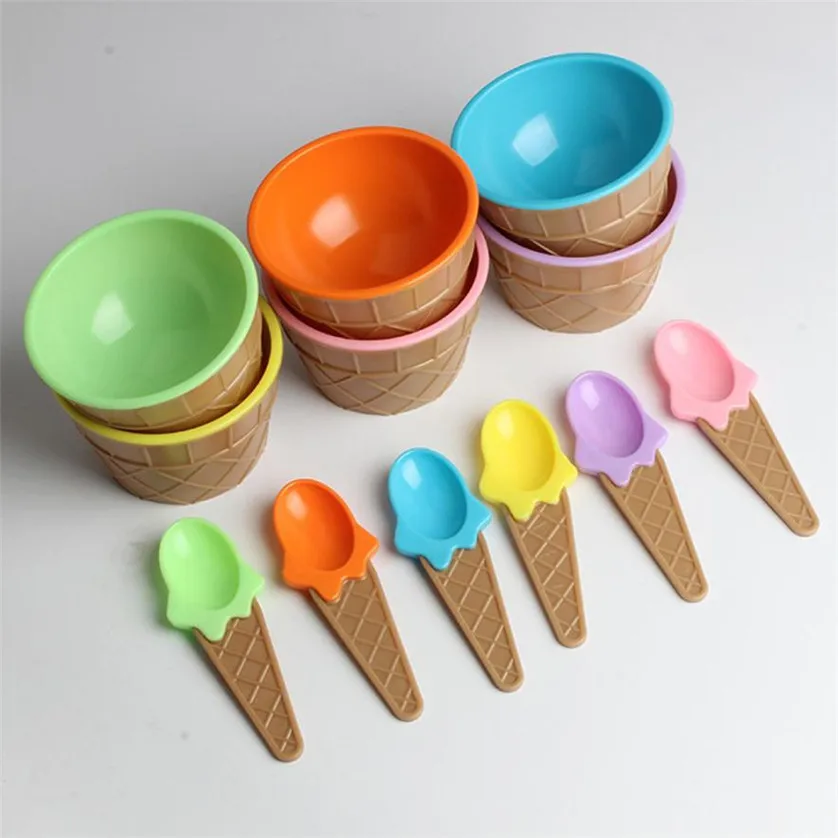 HOMETREE, 5 цветов, детские пластиковые миски для мороженого, набор ложек, прочные инструменты для мороженого, Детские парные подарки, милая миска для десерта, H523