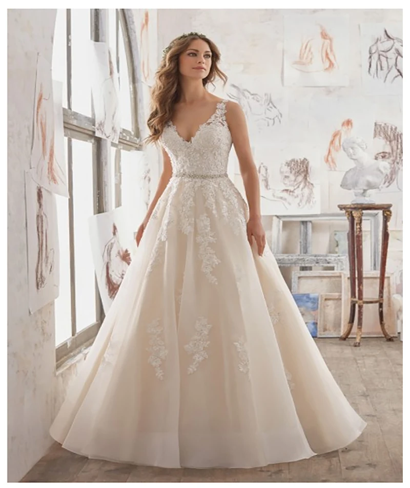 

Smileven A Line Lace Wedding Dress Boho Lace Bride Dresses Sexy V Style Neckline Floor Length Wedding Gowns