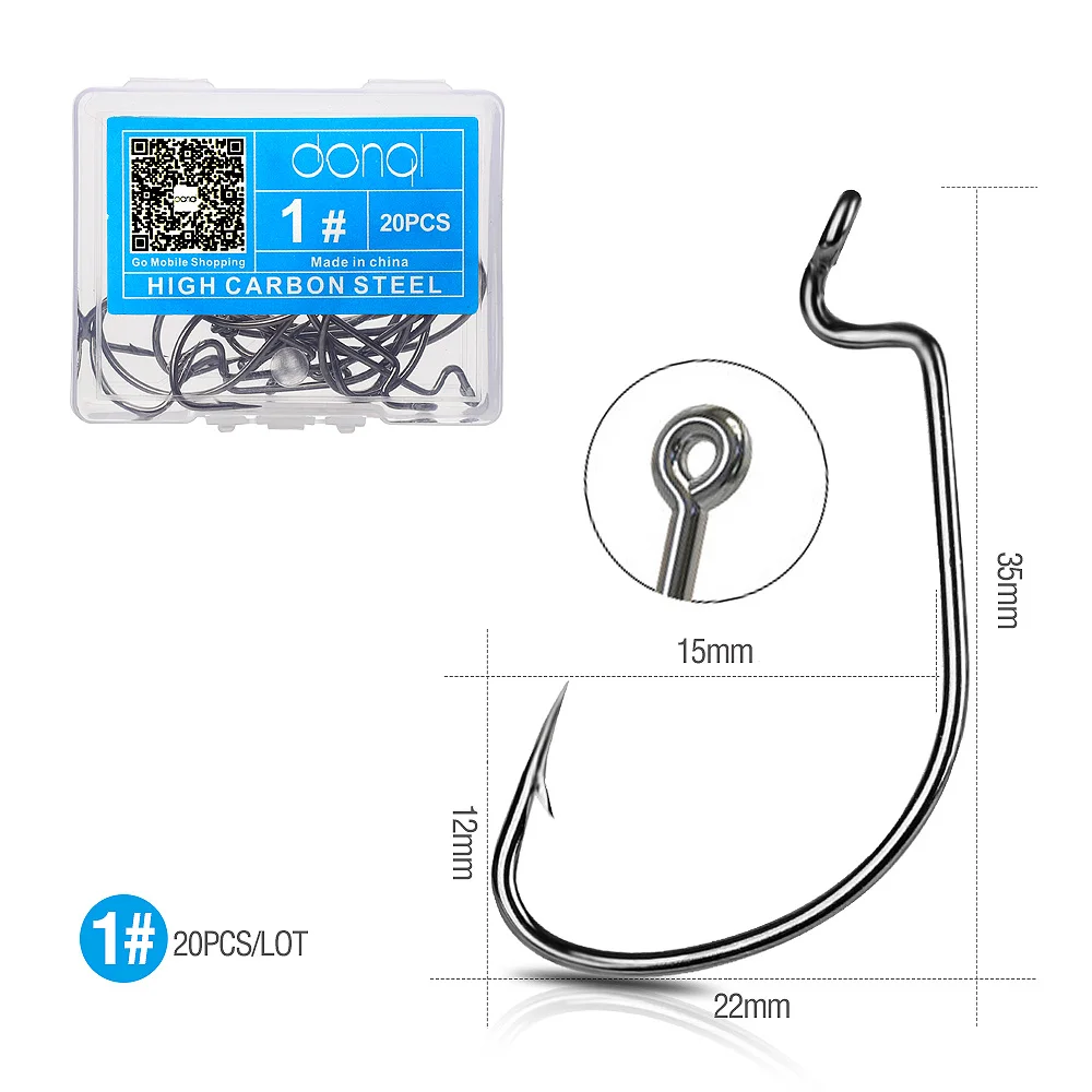 DONQL 20 шт./компл. широкая заводная рукоятка офсетная печать рыболовный крючок углерода Сталь рыболовный крючок для Мягкая приманка в виде червей 5/0#1,# басов колючий карп рыболовные крючки