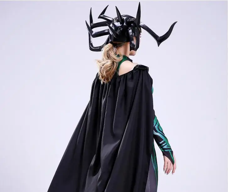 Thor Ragnarok Hela; карнавальный костюм; вечерние костюмы супергероя на Хэллоуин; Zentai; комбинезон для взрослых с накидкой и головным убором