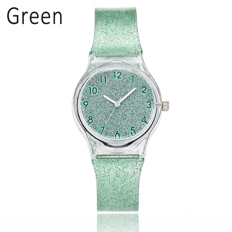 Новые женские блестящие кварцевые часы силиконовые блестящие часы с круглым циферблатом для девушек повседневные наручные часы VK-ING - Цвет: Зеленый