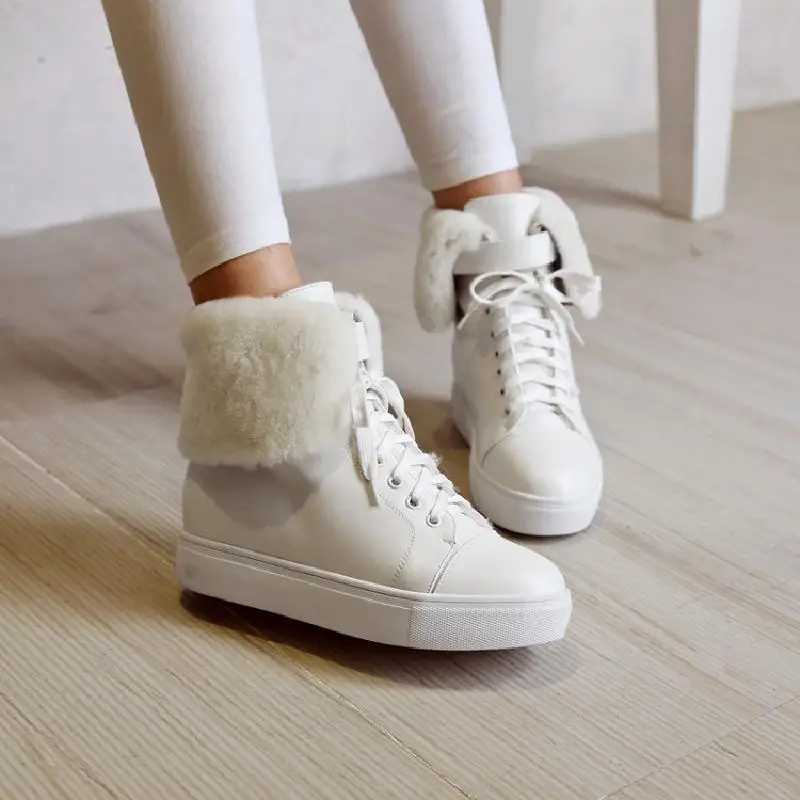 

winter warm boots women leather lace up ankle boots heel ladies casual height increase shoes woman sneakers shoes wedges