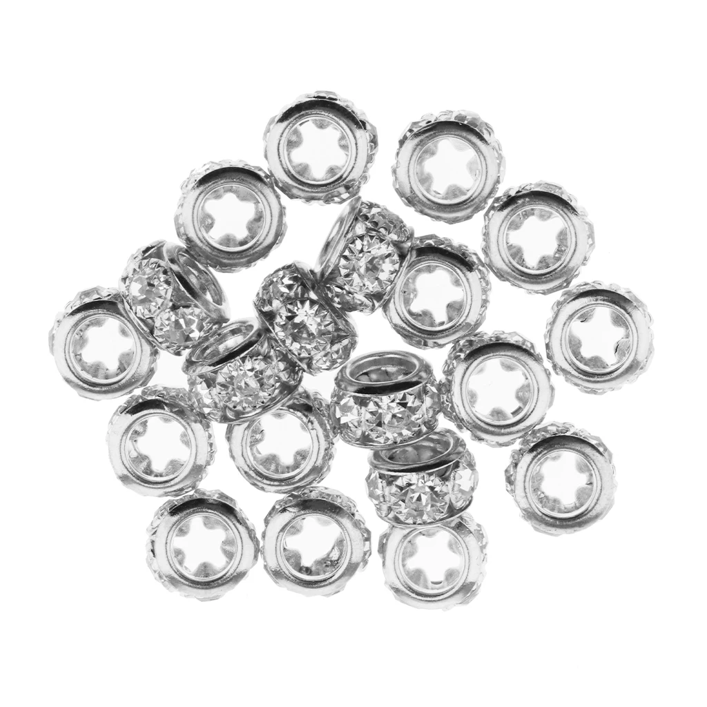 20PCS Big Hole European Beads Rondelle Rhinestone Loose Spacer Crystal Beads Fit Necklace Bracelet DIY Finding