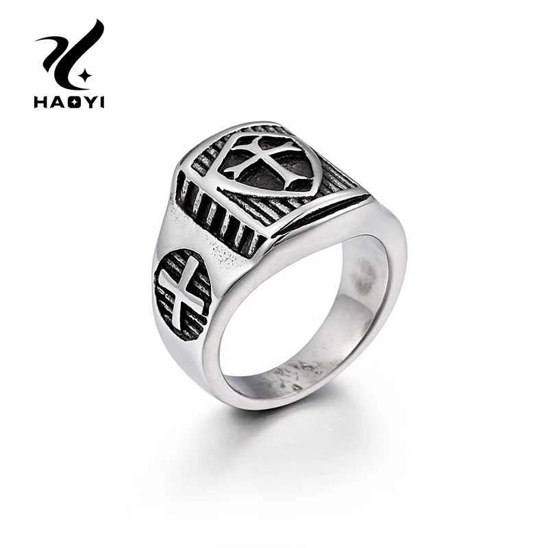 

Fashion Cross Stainless Steel Rings For Men Cross Shield Charm Fashion Personalized Metal Rings For Male Finger Jewelry