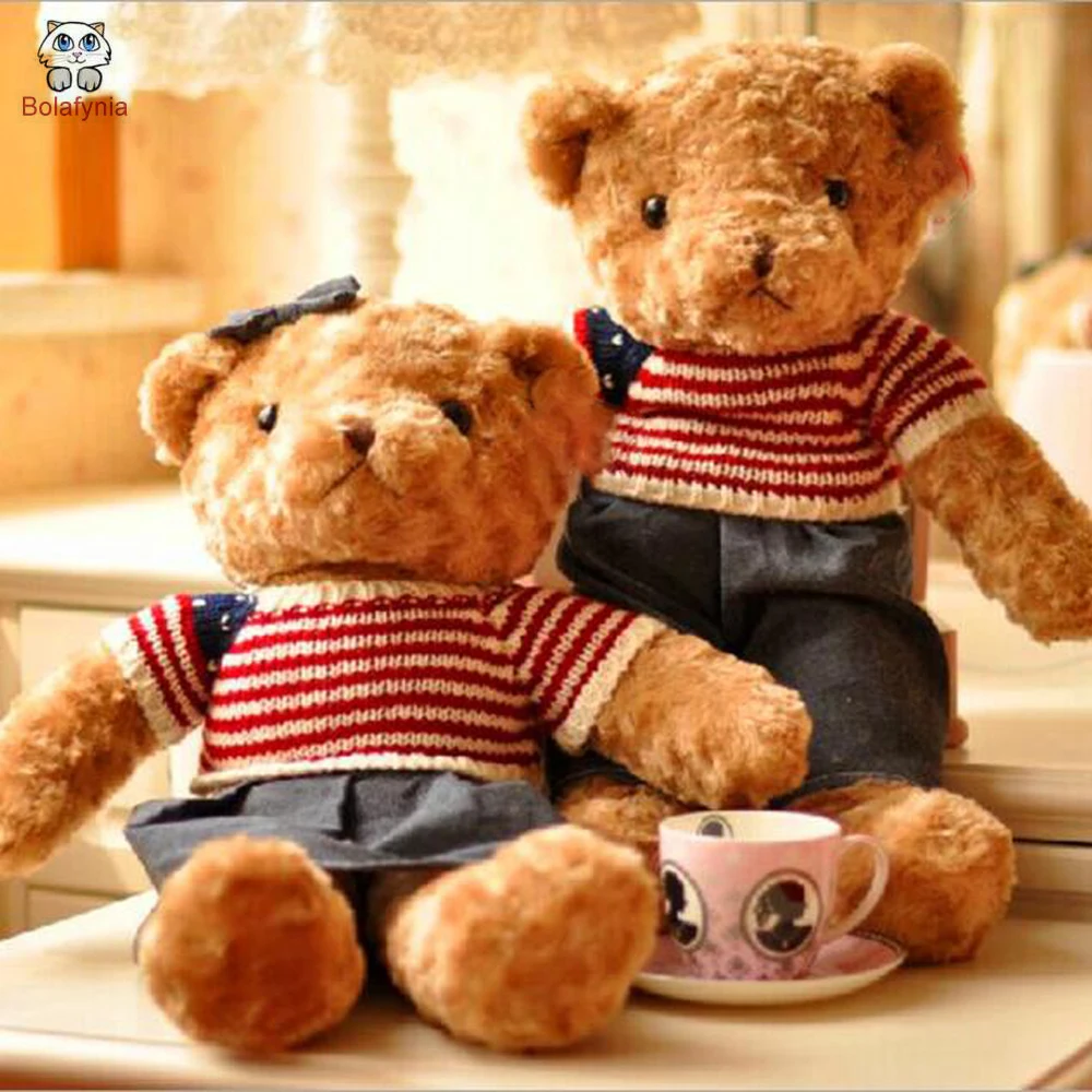 BOLAFYNIA Plush toys vintage denim Couple hug teddy bear doll wedding