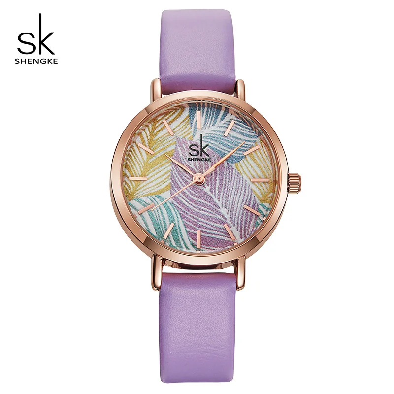 Shengke часы женские Брендовые женские модные кожаные часы Reloj Mujer SK креативные кварцевые часы лучшие подарки для женщин# K8057 - Цвет: purple