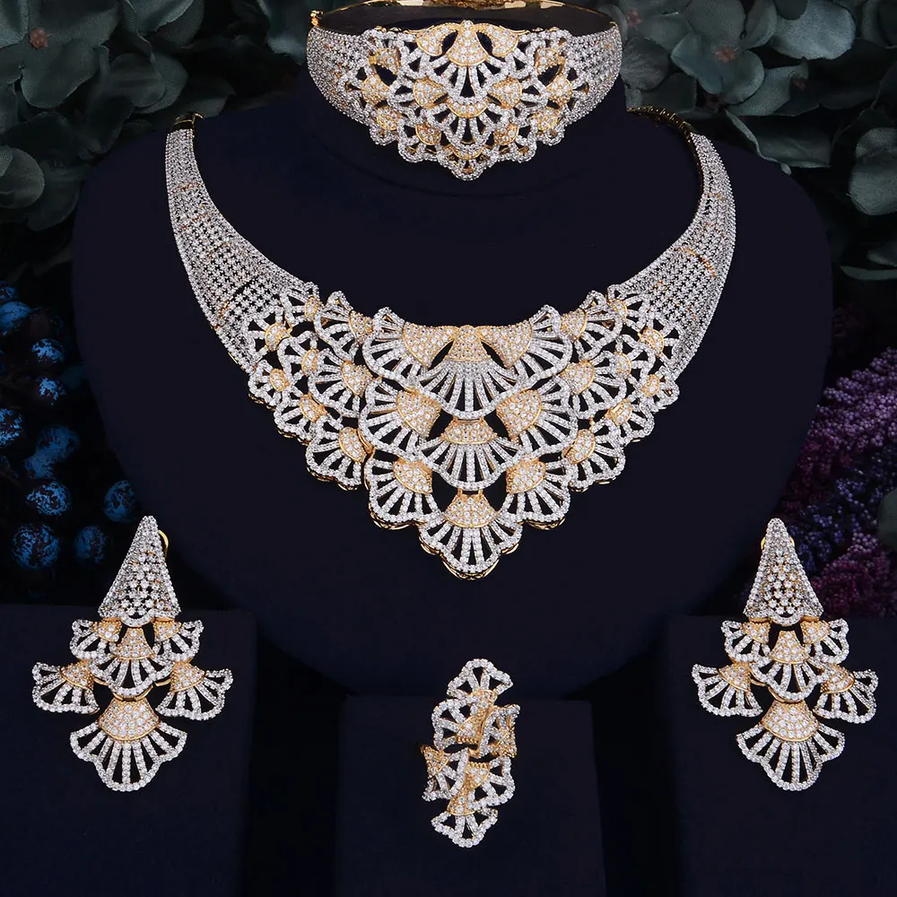 

GODKI 93mm Super Luxury LeavesWomen Wedding Cubic Zirconia 4pcs Necklace Earring Ring Bangle Dubai Jewelry Set Jewellery Addict