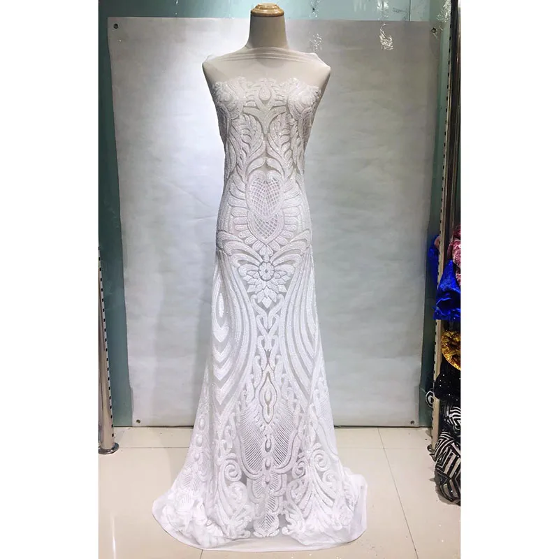 

2018 Hot White French Sequins Lace Fabric,High Quality African Lace Fabric Unique Sequins Tulle For Nigerian Wedding Dress Lace