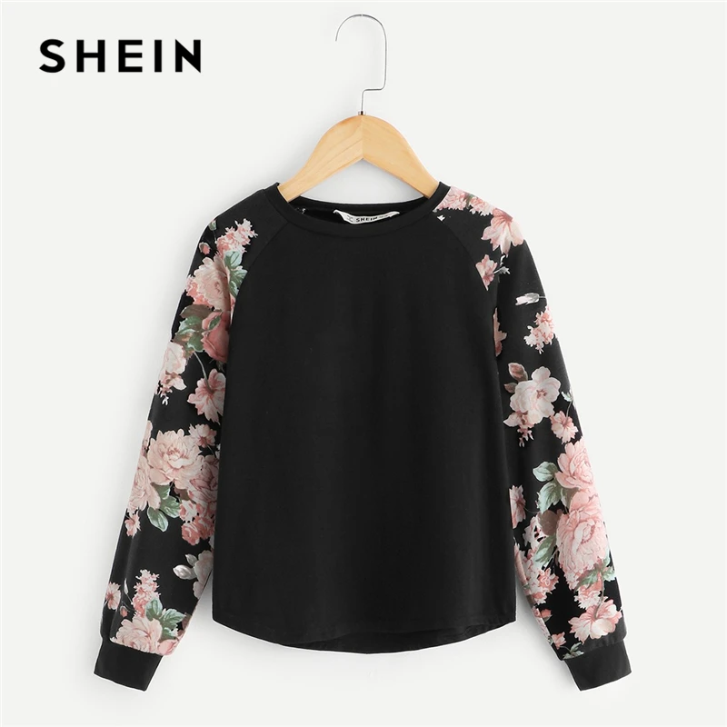 SHEIN Kiddie Girls Black Floral Print Casual T-Shirt Children Clothing 2019 Spring Fashion Long Sleeve Kids Tees Girls Tops SHEIN Kiddie Girls Black Floral Print Casual T-Shirt Children Clothing 2019 Spring Fashion Long Sleeve Kids Tees Girls Tops