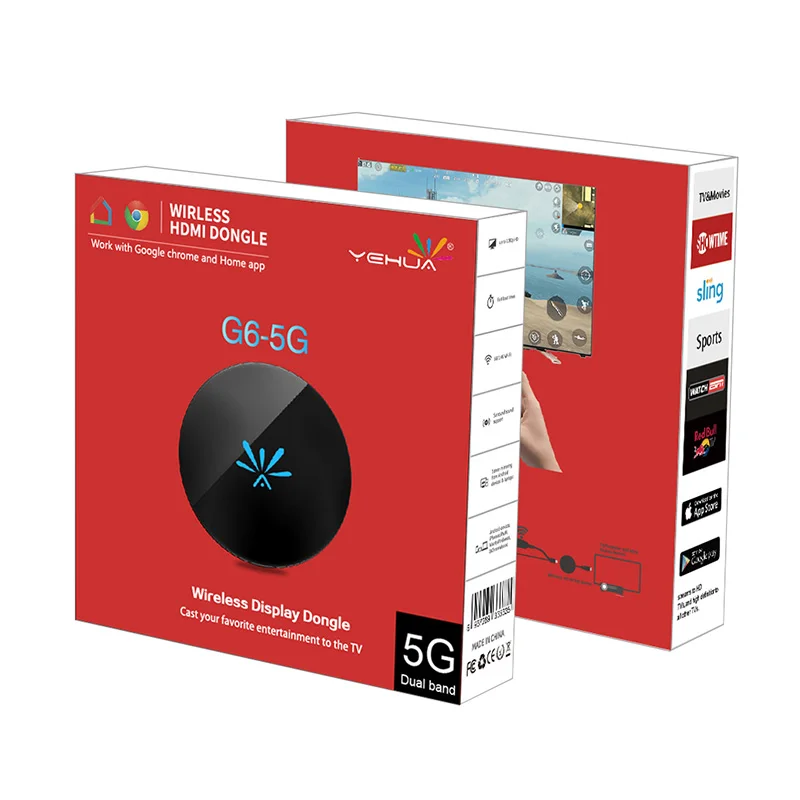 YEHUA G6 1080 P HD ТВ Stick беспроводной WiFi дисплей ключ приемник 2,4G/5G Media видеостример HDMI Miracast Airplay ТВ коробка