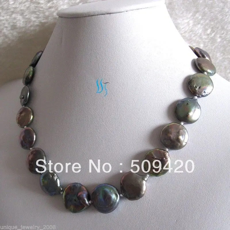 

~~ Free Shipping18" 18-20mm Peacock Coin Freshwater Pearl Necklace