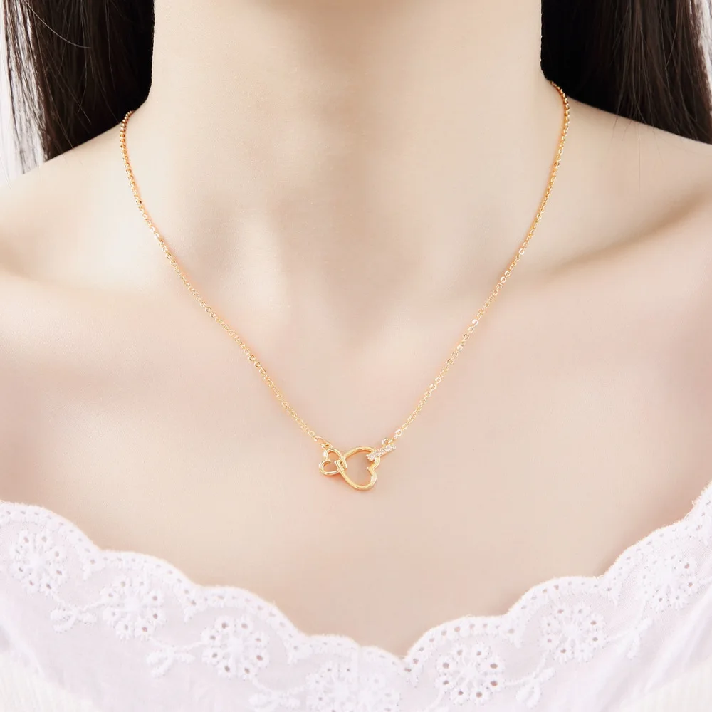 GNIMEGIL Valentine's Day Best Gifts Double Heart Pendant Necklaces For Women Gold Romantic 