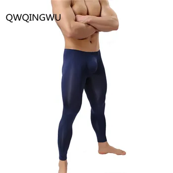 

Sexy Long John Men's Ice Silk Thermal Underwear Pants Ultra-Thin Warm Long John Elastic Tights Leggings Sleepwear Pajamas