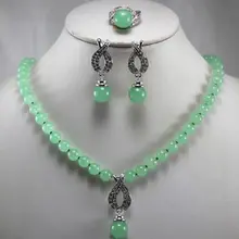 Модная женская обувь, драгоценные Нефритовый камень Цепочки и ожерелья, серьги, кольцо, Нью-Йорк(7/8/9) комплект ювелирных изделий