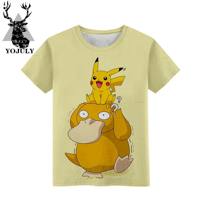 1 YOJULY Покемон Пикачу Psyduck для мальчиков и девочек подростков 3d принт футболка Дети с коротким рукавом модные футболки детская одежда летние A85 - Цвет: 1