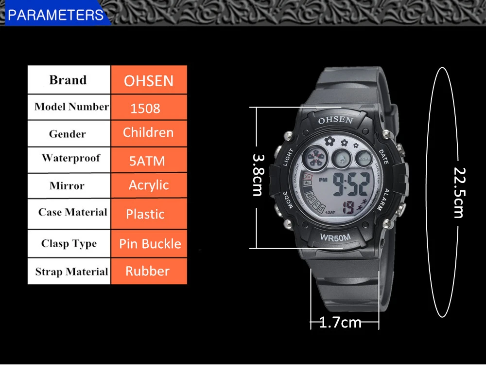 2016 OHSEN цифровые lcd Детские Модные наручные часы для девочек Белый силиконовый ремешок 50 м водонепроницаемые детские часы для мальчиков