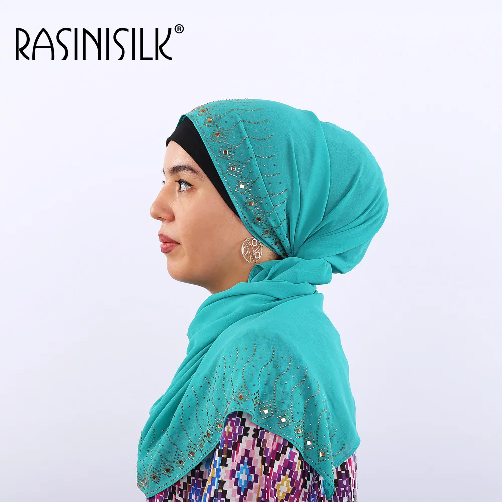 Новый мусульманский шарф для женщин Luxruy дизайн хиджаб шарфы для Shimmer горный хрусталь шифон ислам шаль на голову арабский тюрбан