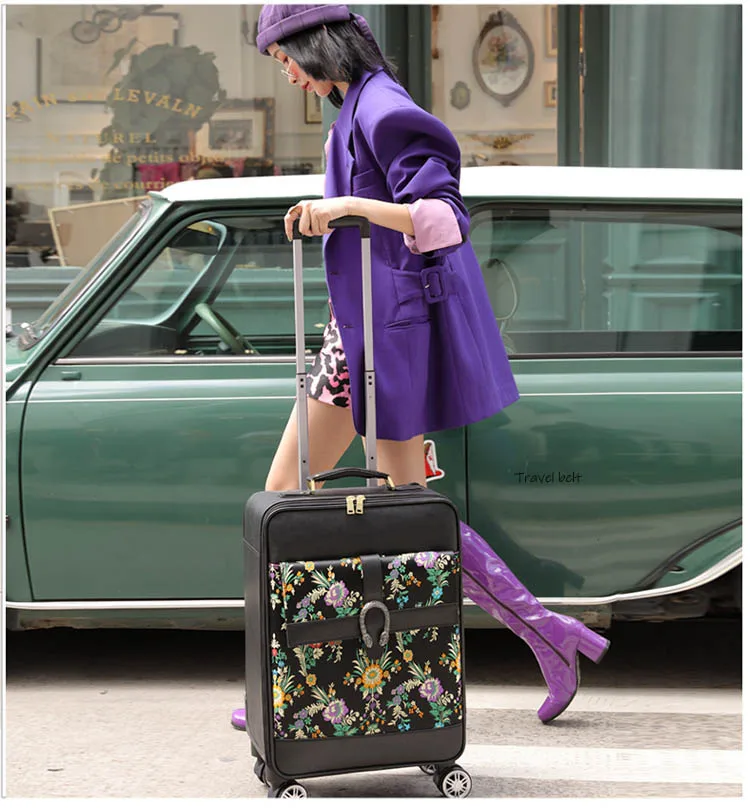Роскошный бренд, Скалка для багажа, Спиннер для женщин, ретро, ПУ кожа, дорожные сумки, 16 дюймов чемодан, пароль, чемодан, колеса