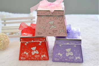 

Free Shipping 100pcs/lot Baby Birthday Candy Box With Ribbon Pink/ Red/ Purple