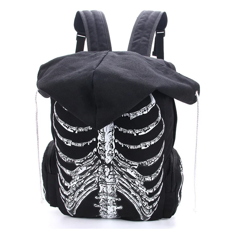 

Multifunction School Bags Unisex Skull Skeleton Printed Backpack Gothic Punk Style Women Designer Even Hat Backpack Travel Bag