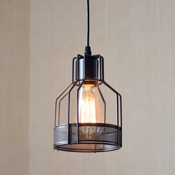 

Retro loft industrial iron cage chandelier creative art bar study dining room restaurant office bedroom cafe light pendant lamp