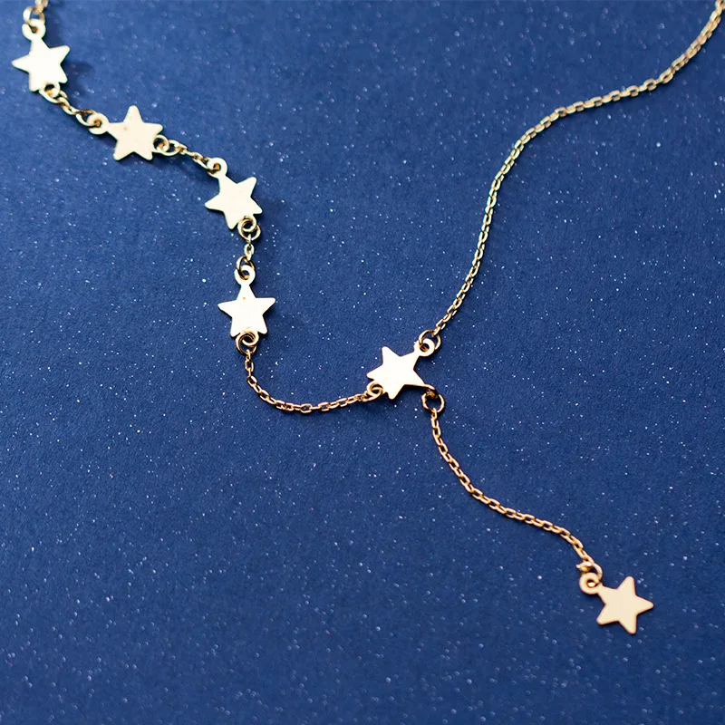 1 шт. Настоящее серебро 925 ювелирные изделия золотые звезды "Y" кулон свитер ожерелье GTLX1848