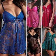 Сексуальное женское белье, кружевное платье Babydoll, женское прозрачное ночное белье, одежда для сна, нижнее белье, стринги, прозрачная Пижама