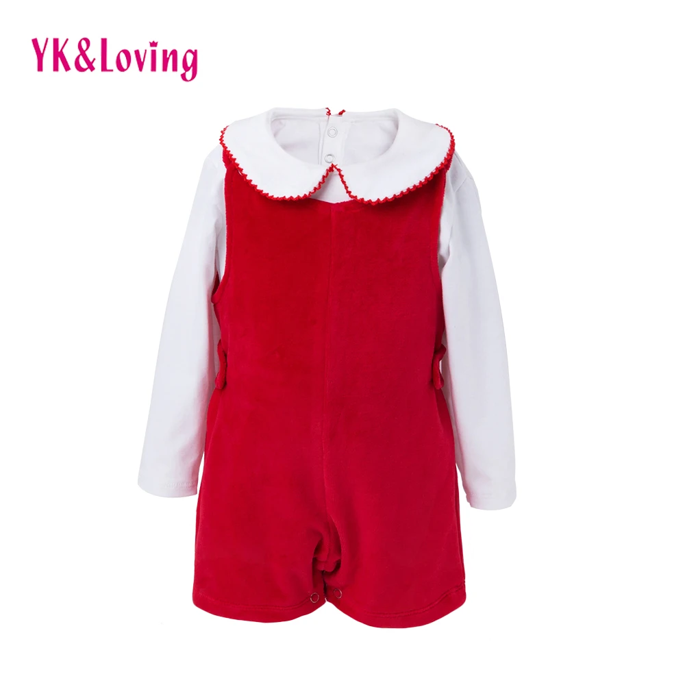 

YK&Loving Xmas Winter Warm Newborn Girls Clothing Sets Cute Turn-down Red Christmas Gift Baby Girls Suspender Pants New Birthday